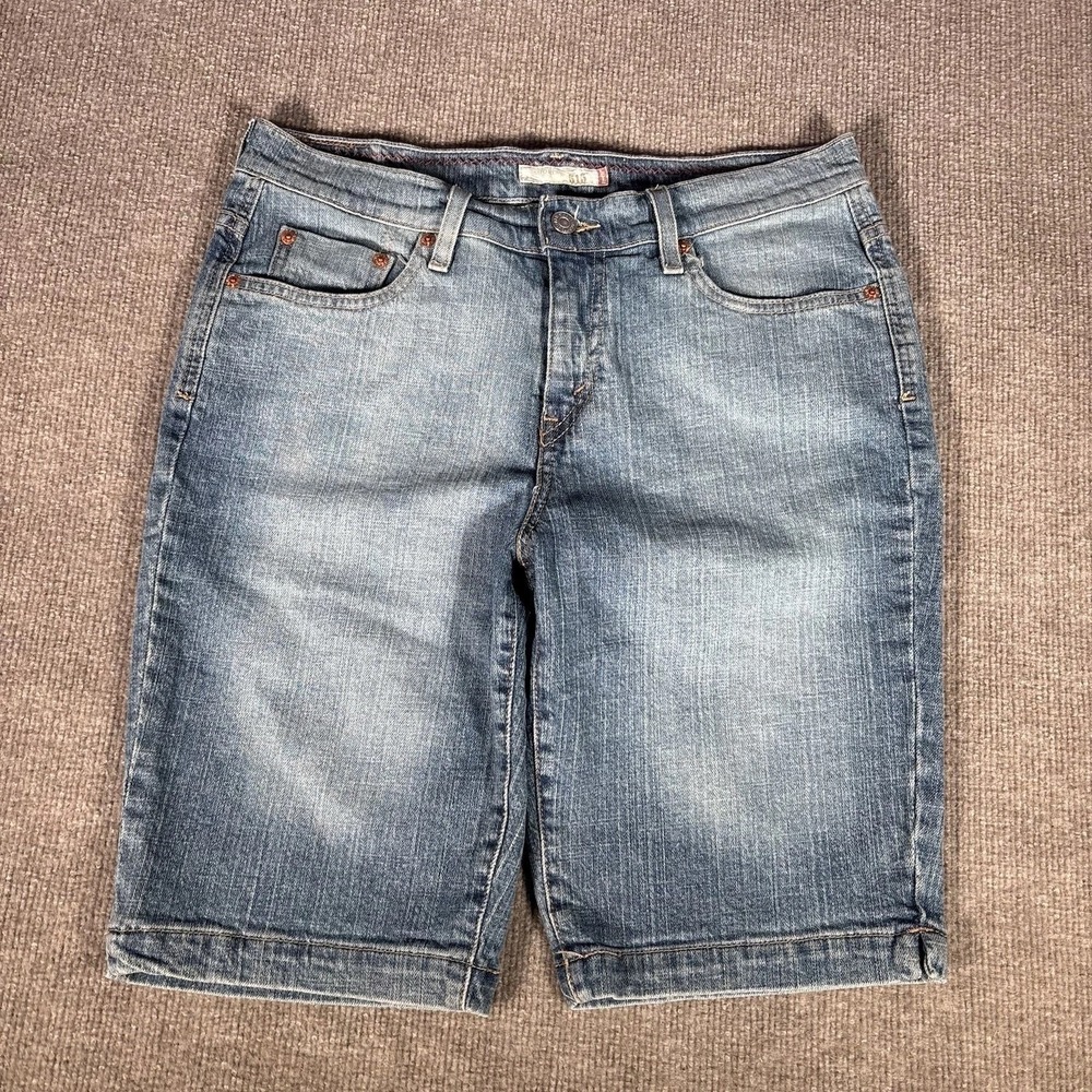 Vintage Levis 515 Jean Shorts Womens 8 Blue Denim Stretch Faded Flap Pockets Y2K